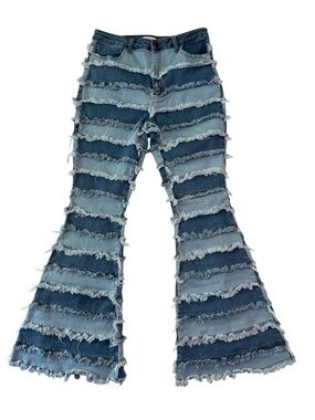 Loverly Fit Fringe Bell Bottom Jeans Womens 15 Stretch Patchwork Flare Festival